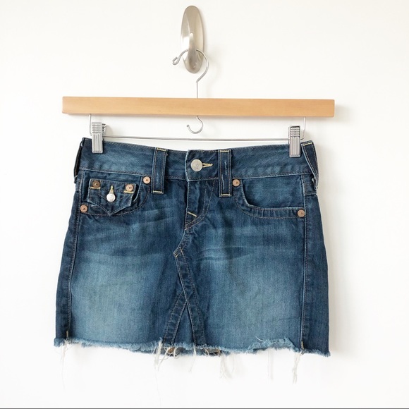 True Religion Sadie jean mini skirt blue raw hem - Picture 2 of 7